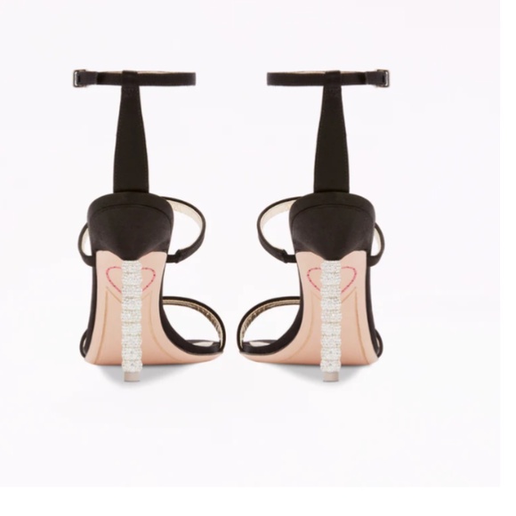 SOPHIA WEBSTER - “ROSALIND” BLACK SATIN HEELS WITH CRYSTAL HEEL - SIZE 5.5 - Picture 2 of 3